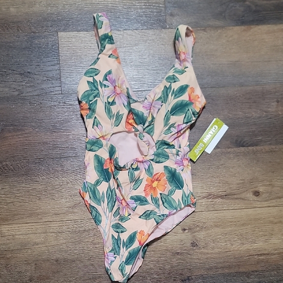 Gianni Bini Floral One Piece Swimsuit - Peach and Green - Picture 1 of 5